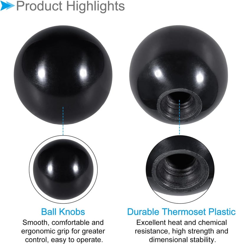 CoCud Thermoset Ball Knobs, M8 Female Thread 32mm Diameter, Plastic Metric Hand Screw Grip Black - (Applications: for Lathe Machinery Lever Handle), 20-Pieces - Image 4